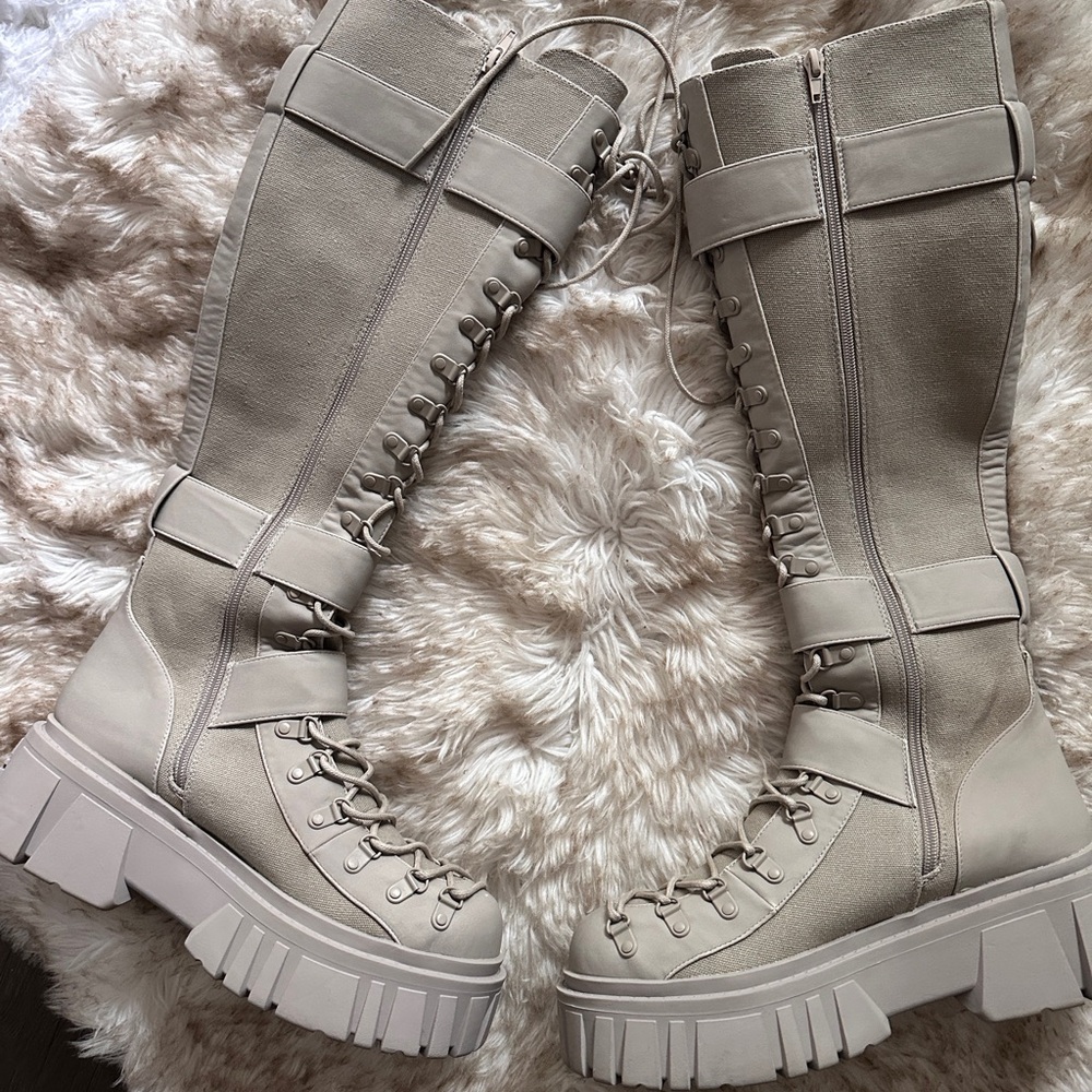 CLUBEXX WAYFARING ADVENTURE KNEE HIGH Gray Lace-Up tall Combat Boots size 11 - Picture 4 of 15